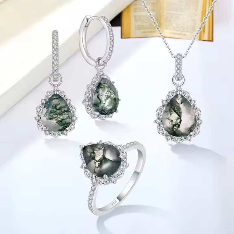 Трансграничный Новый S925 Серебряный Женский Ключичный Кулон Ожерелье Трава Зеленый Мох Агат Кулон Мода В Европе И Ветру